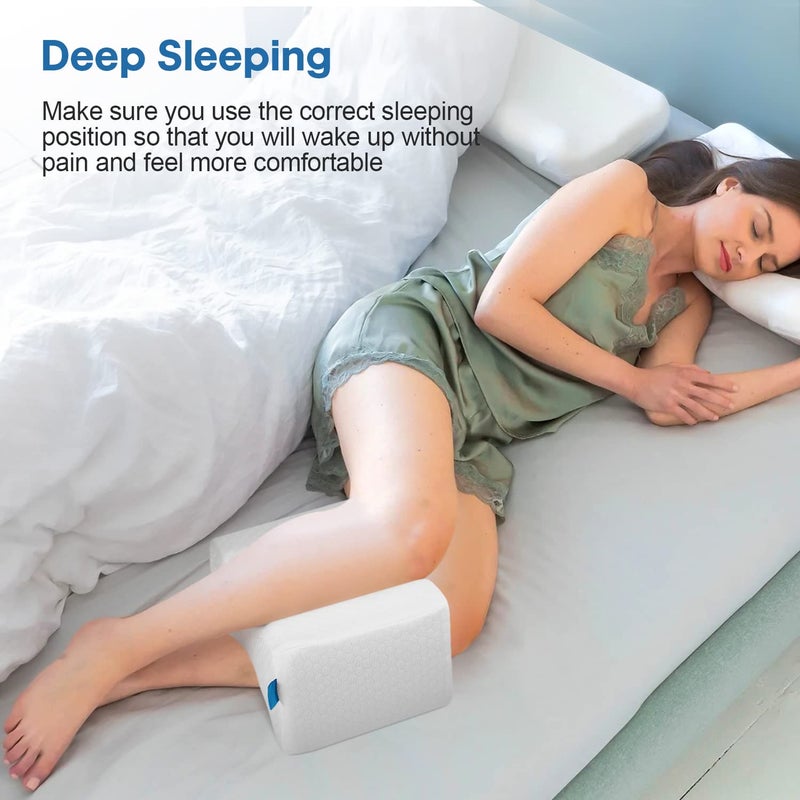 LESUMI Memory Foam Knee Pillow  Sleeping Leg Pillow  for Side Sleepers & Pregnant Women - for Spinal Alignment  Relief Sciatica  Knee  Back  Leg & Hip Pain  with Washable Cover & Travel Bag  White - Image 4